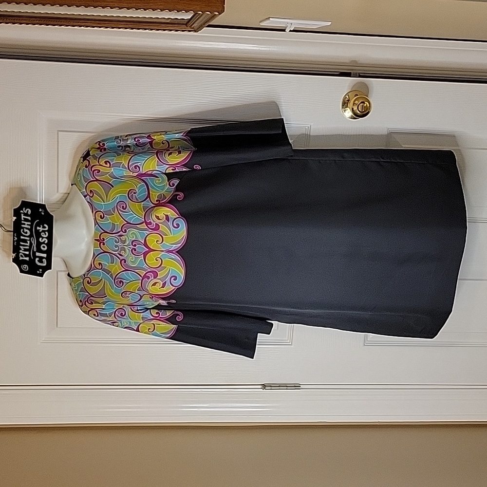 Banana Republic Dress Small Navy Green Pink Swirls